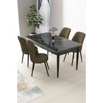 Casa si Gradina - Mobilier - Seturi de mobilier - Seturi living - Set masă dining cu scaune (5 bucăți) Hanah Home, PAL melaminat, 110 x 71 x 76 cm, negru marble/maro, 240CHR2198 - Infinity.ro