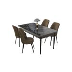 Casa si Gradina - Mobilier - Seturi de mobilier - Seturi living - Set masă dining cu scaune (5 bucăți) Hanah Home, PAL melaminat, 110 x 71 x 76 cm, negru marble/maro, 240CHR2198 - Infinity.ro