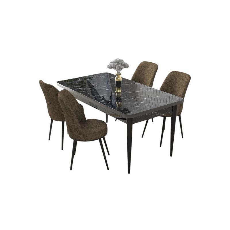 Casa si Gradina - Mobilier - Seturi de mobilier - Seturi living - Set masă dining cu scaune (5 bucăți) Hanah Home, PAL melaminat, 110 x 71 x 76 cm, negru marble/maro, 240CHR2198 - Infinity.ro