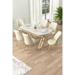 Casa si Gradina - Mobilier - Seturi de mobilier - Seturi living - Set masă dining cu scaune (7 bucăți) Hanah Home, metal, 168 x 90 x 76 cm, alb/auriu/crem, 240CHR2360 - Infinity.ro