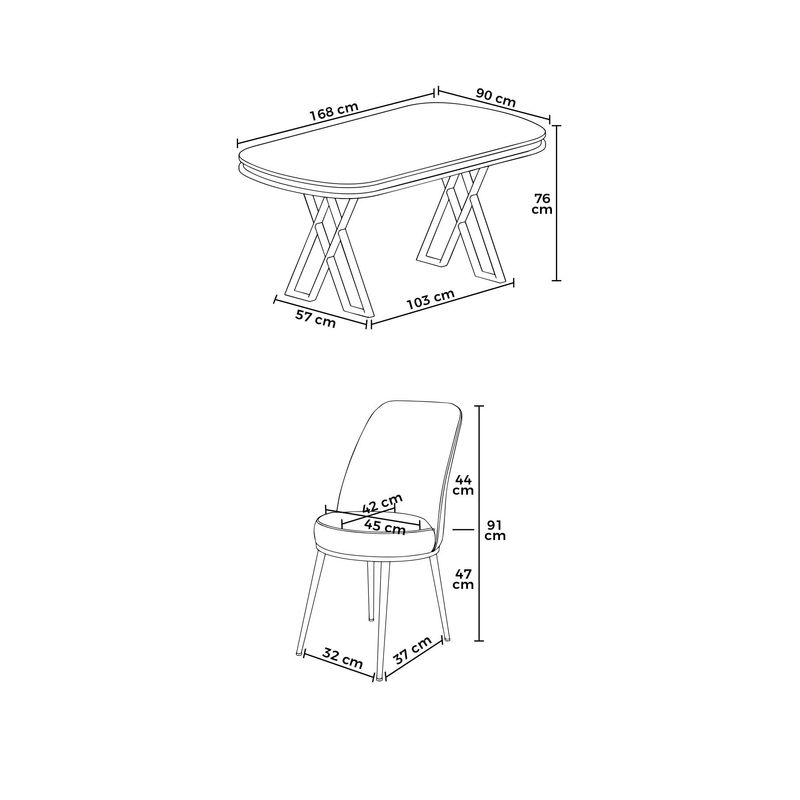 Casa si Gradina - Mobilier - Seturi de mobilier - Seturi living - Set masă dining cu scaune (7 bucăți) Hanah Home, metal, 168 x 90 x 76 cm, alb/auriu/crem, 240CHR2360 - Infinity.ro