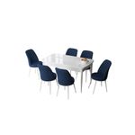 Casa si Gradina - Mobilier - Seturi de mobilier - Seturi living - Set masă extensibilă cu scaune (7 bucăți) Hanah Home, MDF, 132 x 80 x 78 cm, alb/bleumarin, 240CHR2596 - Infinity.ro