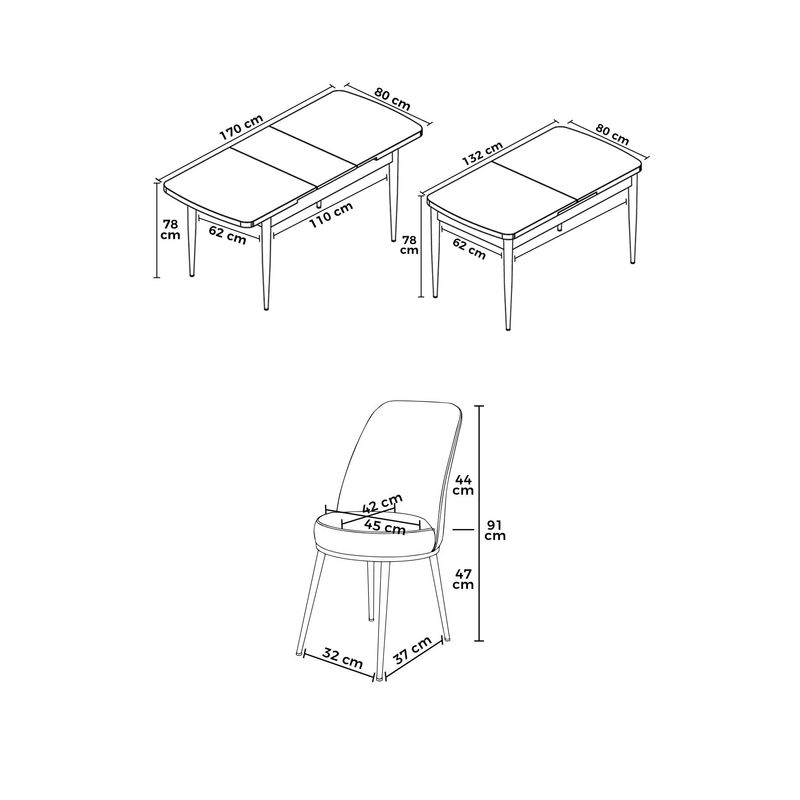 Casa si Gradina - Mobilier - Seturi de mobilier - Seturi living - Set masă extensibilă cu scaune (7 bucăți) Hanah Home, MDF, 132 x 80 x 78 cm, alb/bleumarin, 240CHR2596 - Infinity.ro