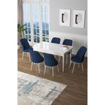 Casa si Gradina - Mobilier - Seturi de mobilier - Seturi living - Set masă extensibilă cu scaune (7 bucăți) Hanah Home, MDF, 132 x 80 x 78 cm, alb/bleumarin, 240CHR2596 - Infinity.ro
