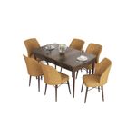 Casa si Gradina - Mobilier - Seturi de mobilier - Seturi living - Set masă extensibilă cu scaune (7 bucăți) Hanah Home, MDF, 132 x 80 x 78 cm, baroque/cappuccino, 240CHR2450 - Infinity.ro