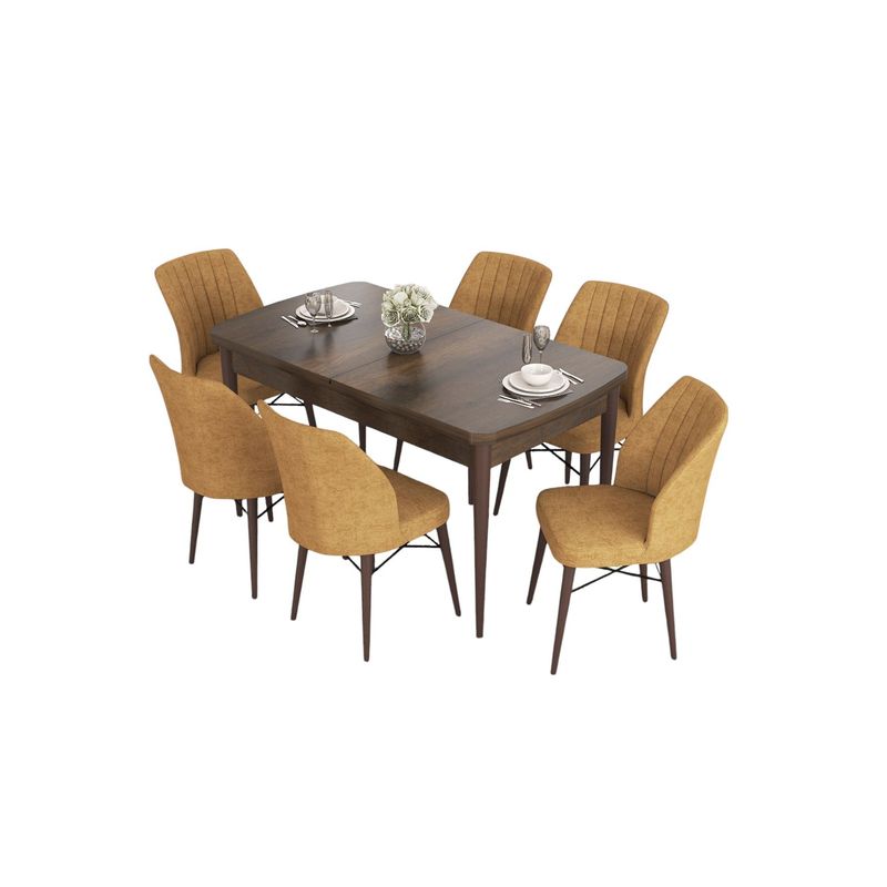 Casa si Gradina - Mobilier - Seturi de mobilier - Seturi living - Set masă extensibilă cu scaune (7 bucăți) Hanah Home, MDF, 132 x 80 x 78 cm, baroque/cappuccino, 240CHR2450 - Infinity.ro