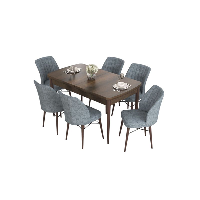 Casa si Gradina - Mobilier - Seturi de mobilier - Seturi living - Set masă extensibilă cu scaune (7 bucăți) Hanah Home, MDF, 132 x 80 x 78 cm, baroque/gri, 240CHR2451 - Infinity.ro