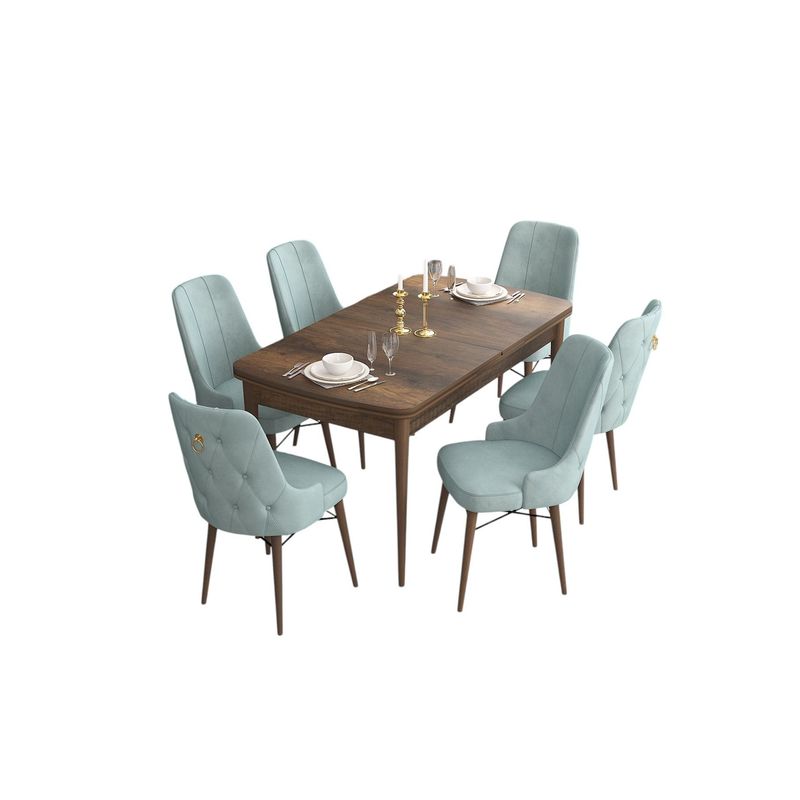 Casa si Gradina - Mobilier - Seturi de mobilier - Seturi living - Set masă extensibilă cu scaune (7 bucăți) Hanah Home, MDF, 132 x 80 x 78 cm, baroque/sea verde, 240CHR2415 - Infinity.ro
