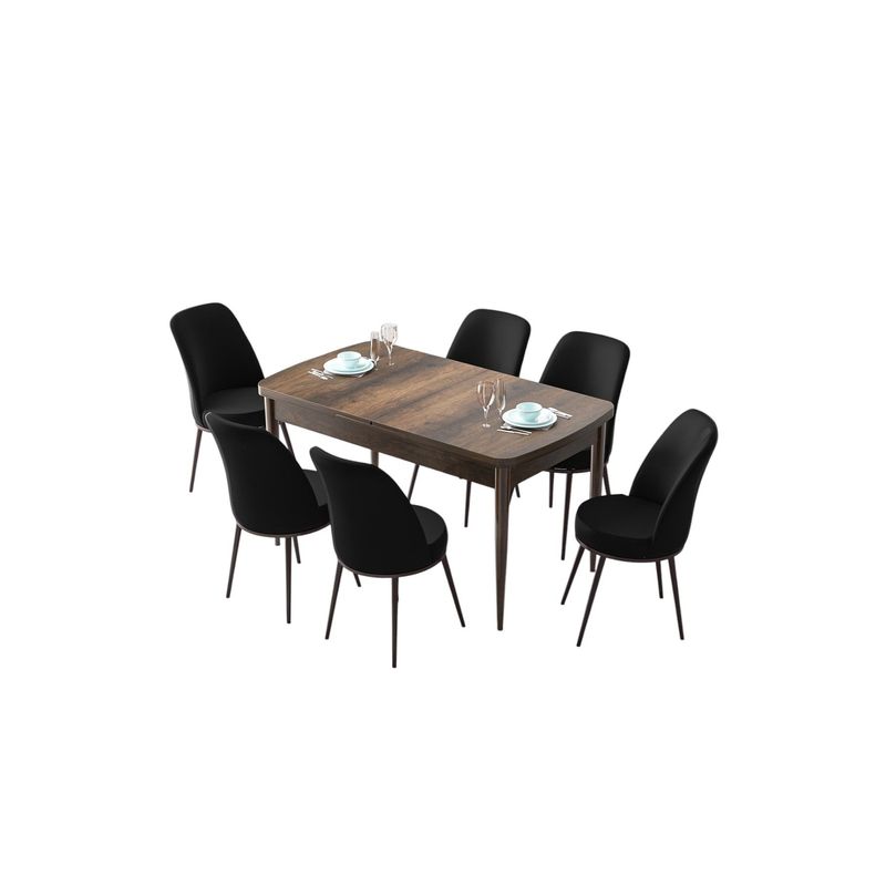 Casa si Gradina - Mobilier - Seturi de mobilier - Seturi living - Set masă extensibilă cu scaune (7 bucăți) Hanah Home, MDF, 132 x 80 x 78 cm, baroque/negru, 240CHR2614 - Infinity.ro