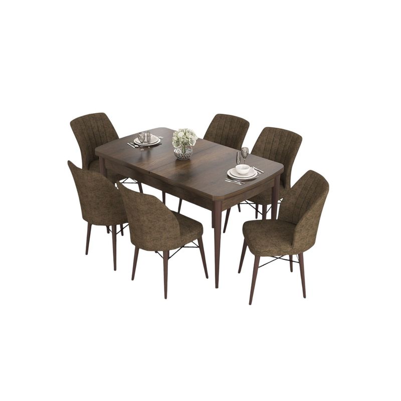 Casa si Gradina - Mobilier - Seturi de mobilier - Seturi living - Set masă extensibilă cu scaune (7 bucăți) Hanah Home, MDF, 132 x 80 x 78 cm, baroque/maro, 240CHR2453 - Infinity.ro