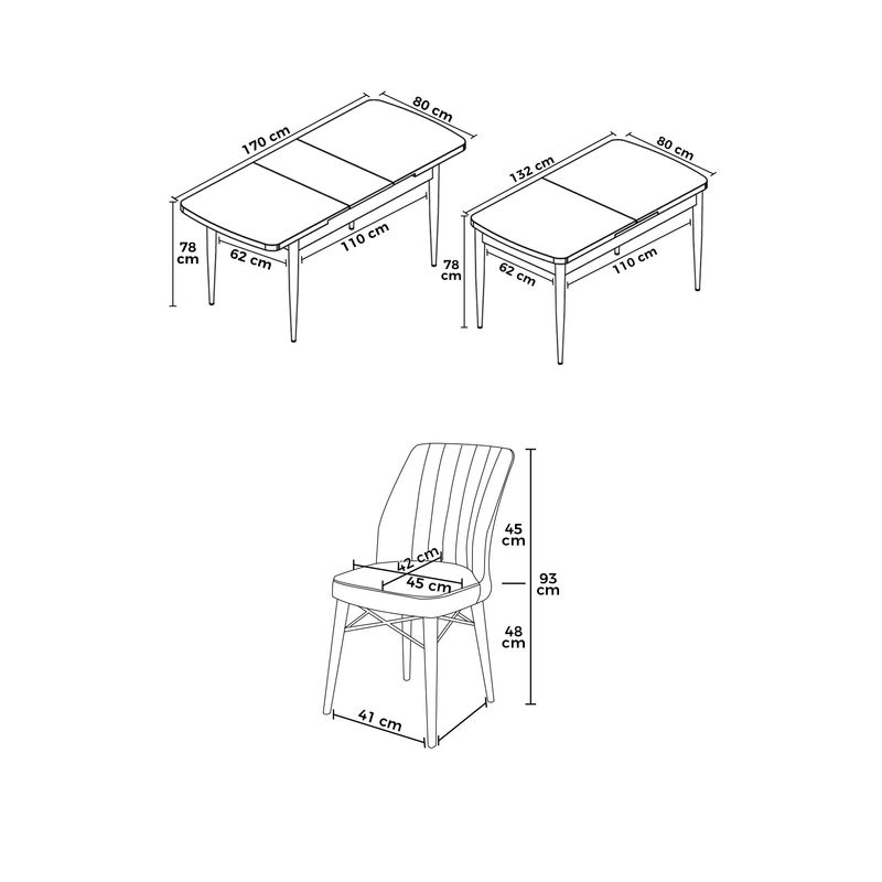 Casa si Gradina - Mobilier - Seturi de mobilier - Seturi living - Set masă extensibilă cu scaune (7 bucăți) Hanah Home, MDF, 132 x 80 x 78 cm, baroque/maro, 240CHR2453 - Infinity.ro
