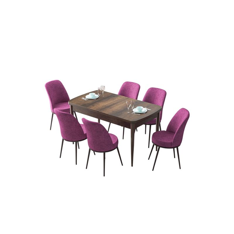 Casa si Gradina - Mobilier - Seturi de mobilier - Seturi living - Set masă extensibilă cu scaune (7 bucăți) Hanah Home, MDF, 132 x 80 x 78 cm, baroque/mov, 240CHR2625 - Infinity.ro