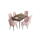 Casa si Gradina - Mobilier - Seturi de mobilier - Seturi living - Set masă extensibilă cu scaune (7 bucăți) Hanah Home, MDF, 132 x 80 x 78 cm, baroque/roz, 240CHR2416 - Infinity.ro