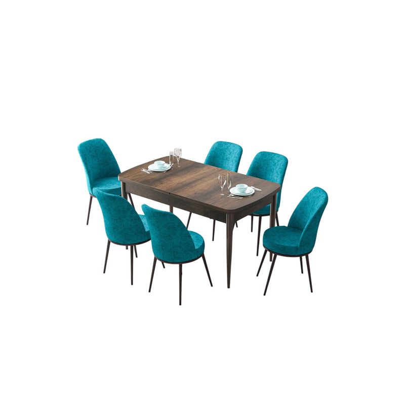 Casa si Gradina - Mobilier - Seturi de mobilier - Seturi living - Set masă extensibilă cu scaune (7 bucăți) Hanah Home, MDF, 132 x 80 x 78 cm, baroque/turcoaz, 240CHR2622 - Infinity.ro