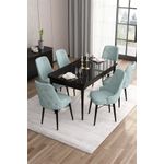 Casa si Gradina - Mobilier - Seturi de mobilier - Seturi living - Set masă extensibilă cu scaune (7 bucăți) Hanah Home, MDF, 132 x 80 x 78 cm, negru marble/sea verde, 240CHR2405 - Infinity.ro