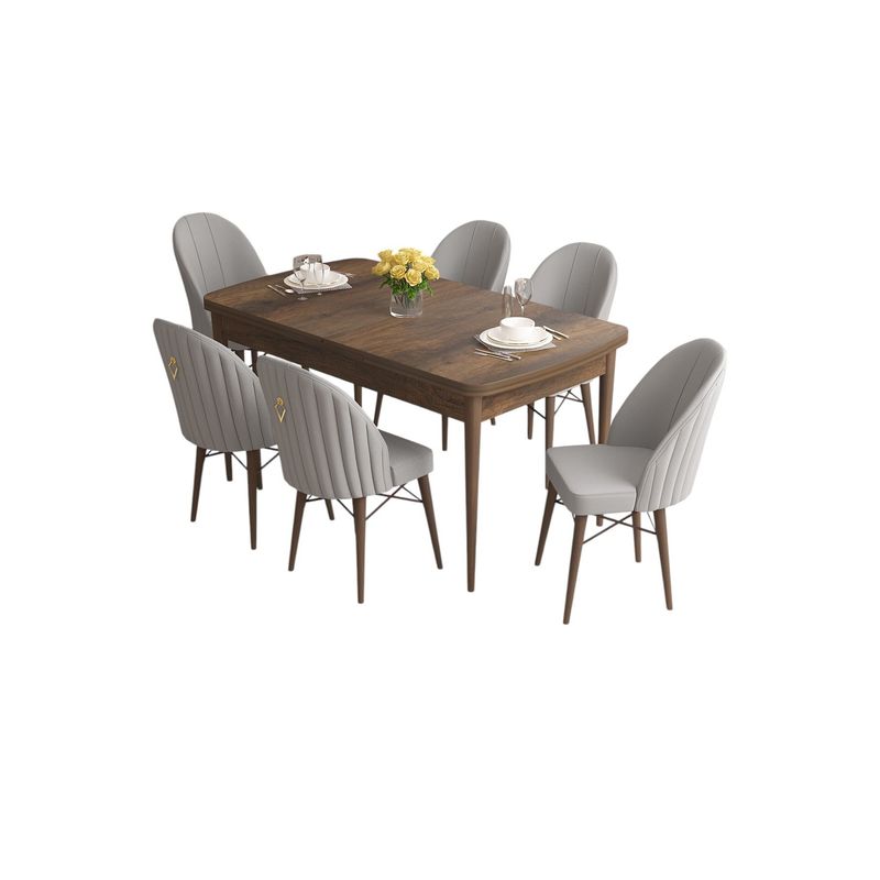 Casa si Gradina - Mobilier - Seturi de mobilier - Seturi living - Set masă extensibilă cu scaune (7 bucăți) Hanah Home, MDF, 170 x 80 x 78 cm, baroque/gri, 240CHR2576 - Infinity.ro