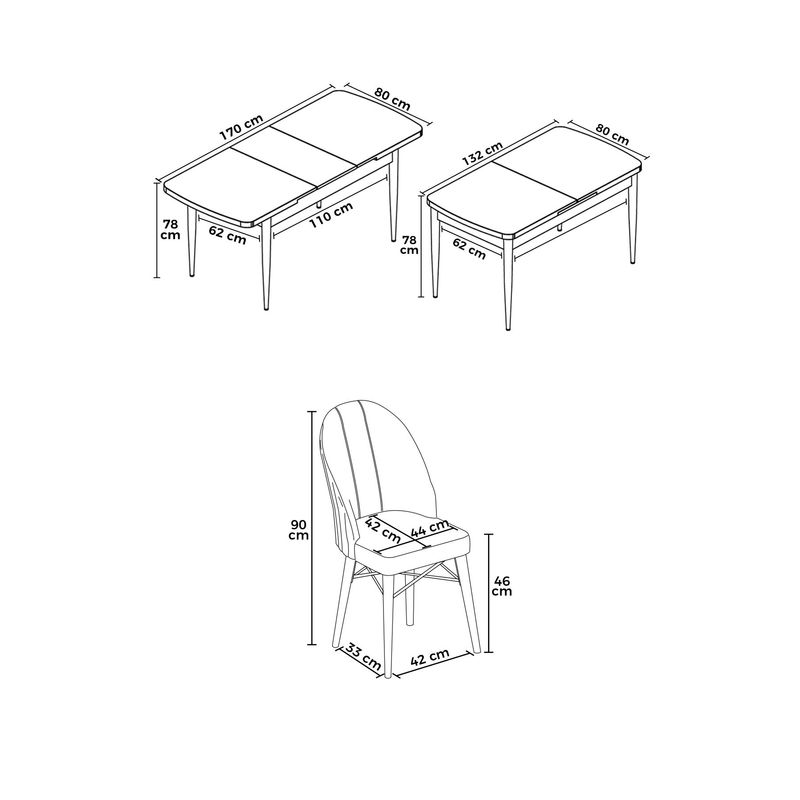 Casa si Gradina - Mobilier - Seturi de mobilier - Seturi living - Set masă extensibilă cu scaune (7 bucăți) Hanah Home, MDF, 170 x 80 x 78 cm, baroque/sea verde, 240CHR2580 - Infinity.ro