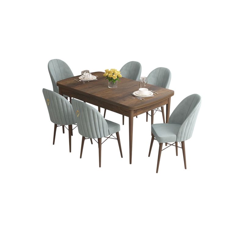 Casa si Gradina - Mobilier - Seturi de mobilier - Seturi living - Set masă extensibilă cu scaune (7 bucăți) Hanah Home, MDF, 170 x 80 x 78 cm, baroque/sea verde, 240CHR2580 - Infinity.ro