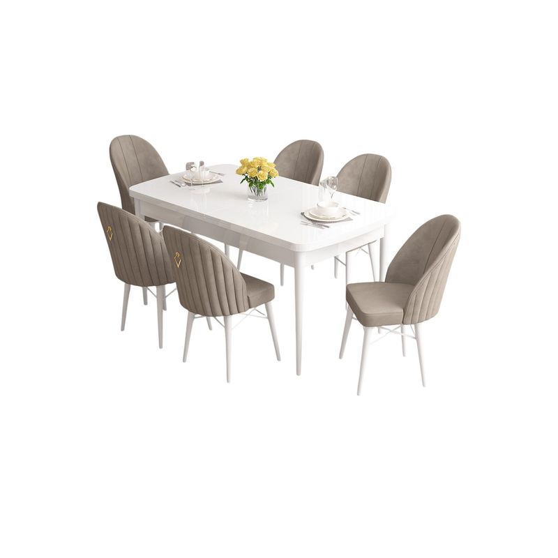 Casa si Gradina - Mobilier - Seturi de mobilier - Seturi living - Set masă extensibilă cu scaune (7 bucăți) Hanah Home, MDF, 170 x 80 x 78 cm, alb/cappuccino, 240CHR2555 - Infinity.ro