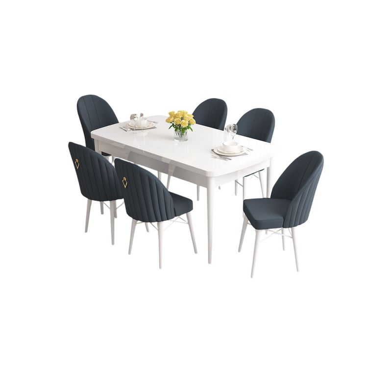 Casa si Gradina - Mobilier - Seturi de mobilier - Seturi living - Set masă extensibilă cu scaune (7 bucăți) Hanah Home, MDF, 170 x 80 x 78 cm, alb/antracit, 240CHR2554 - Infinity.ro