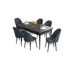 Casa si Gradina - Mobilier - Seturi de mobilier - Seturi living - Set masă extensibilă cu scaune (7 bucăți) Hanah Home, MDF, 170 x 80 x 78 cm, negru marble/antracit, 240CHR2564 - Infinity.ro