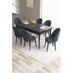 Casa si Gradina - Mobilier - Seturi de mobilier - Seturi living - Set masă extensibilă cu scaune (7 bucăți) Hanah Home, MDF, 170 x 80 x 78 cm, negru marble/antracit, 240CHR2564 - Infinity.ro