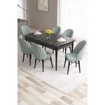 Casa si Gradina - Mobilier - Seturi de mobilier - Seturi living - Set masă extensibilă cu scaune (7 bucăți) Hanah Home, MDF, 170 x 80 x 78 cm, negru marble/sea verde, 240CHR2570 - Infinity.ro