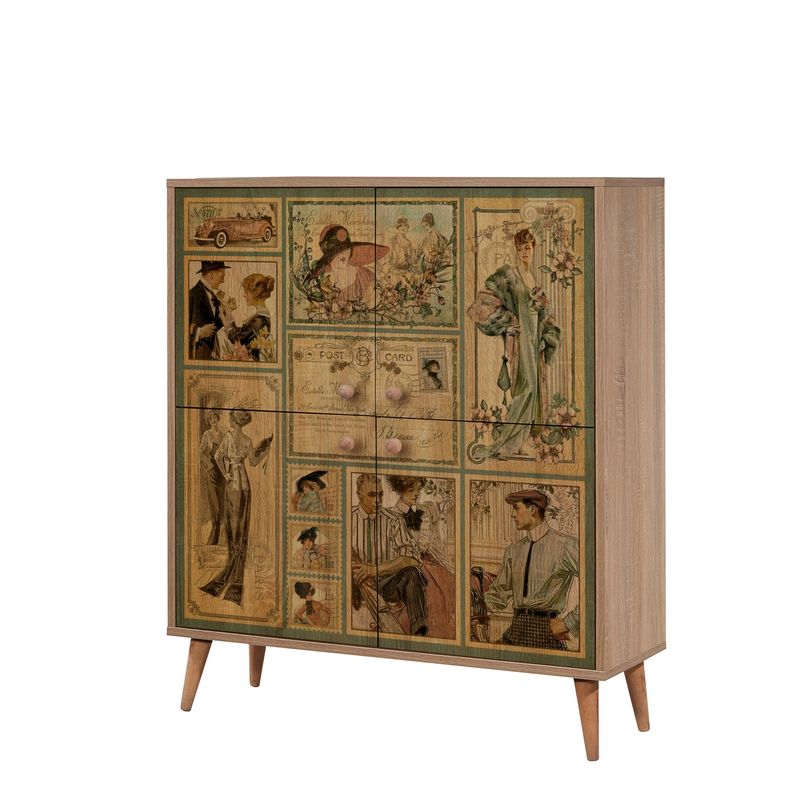 Casa si Gradina - Mobilier - Seturi de mobilier - Seturi living - Set mobilier hol Hanah Home, PAL melaminat, 95 x 36 x 111 cm, stejar sonoma/verde, 869VEL8517 - Infinity.ro