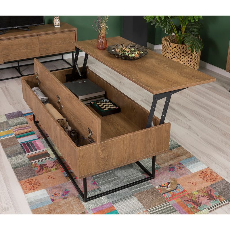 Casa si Gradina - Mobilier - Seturi de mobilier - Seturi living - Set mobilier living Hanah Home, PAL melaminat, 140 x 40 x 50 cm, nuc/negru, 863SPH5498 - Infinity.ro