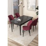 Casa si Gradina - Mobilier - Seturi de mobilier - Seturi living - Set masă dining cu scaune (5 bucăți) Hanah Home, PAL melaminat, 110 x 71 x 76 cm, negru marble/bordo, 240CHR2152 - Infinity.ro