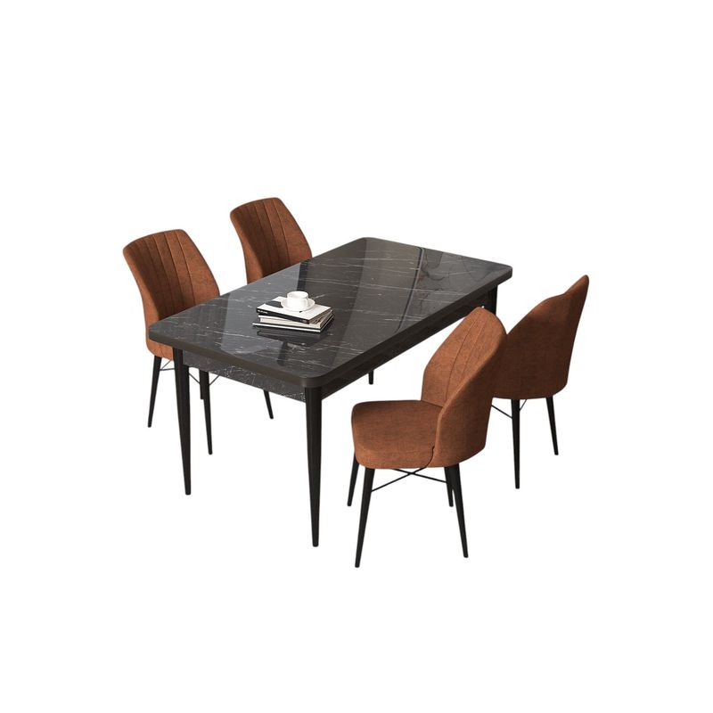 Casa si Gradina - Mobilier - Seturi de mobilier - Seturi living - Set masă dining cu scaune (5 bucăți) Hanah Home, PAL melaminat, 110 x 71 x 76 cm, negru marble/roșu cărămiziu, 240CHR2158 - Infinity.ro