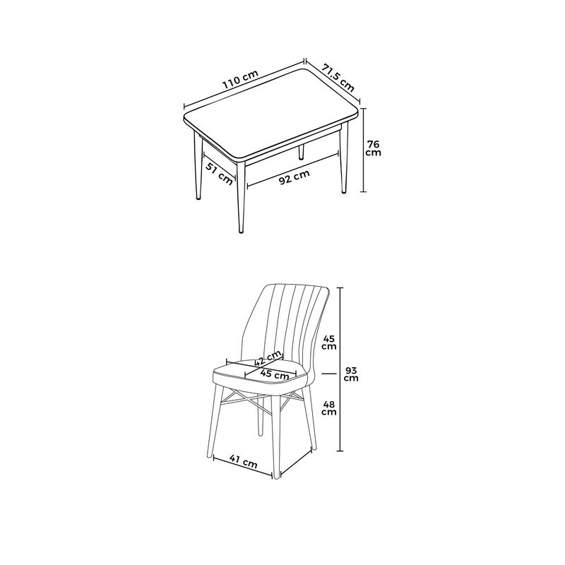 Casa si Gradina - Mobilier - Seturi de mobilier - Seturi living - Set masă dining cu scaune (5 bucăți) Hanah Home, PAL melaminat, 110 x 71 x 76 cm, negru marble/roșu cărămiziu, 240CHR2158 - Infinity.ro