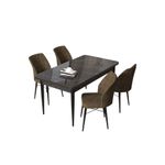 Casa si Gradina - Mobilier - Seturi de mobilier - Seturi living - Set masă dining cu scaune (5 bucăți) Hanah Home, PAL melaminat, 110 x 71 x 76 cm, negru marble/maro, 240CHR2153 - Infinity.ro