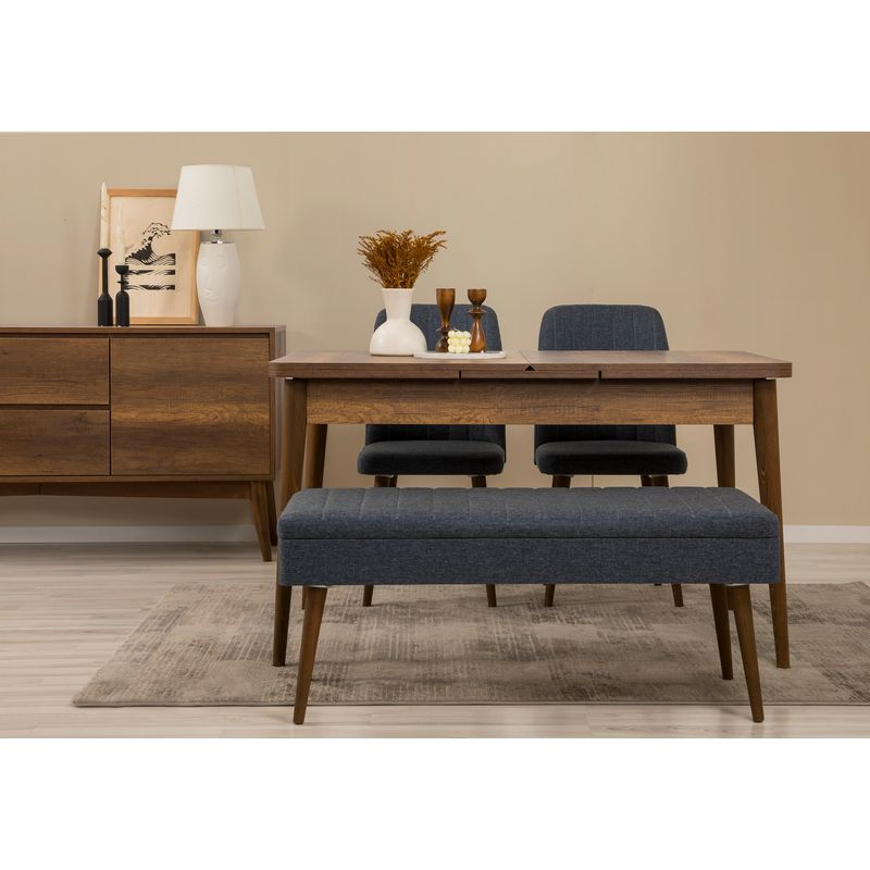 Casa si Gradina - Mobilier - Seturi de mobilier - Seturi living - Set masă extensibilă (5 bucăți), scaune/consolă Hanah Home, PAL melaminat, 130 x 80 x 76 cm, nuc/albastru închis, 869VEL8788 - Infinity.ro