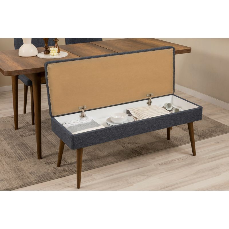 Casa si Gradina - Mobilier - Seturi de mobilier - Seturi living - Set masă extensibilă (5 bucăți), scaune/consolă Hanah Home, PAL melaminat, 130 x 80 x 76 cm, nuc/albastru închis, 869VEL8788 - Infinity.ro