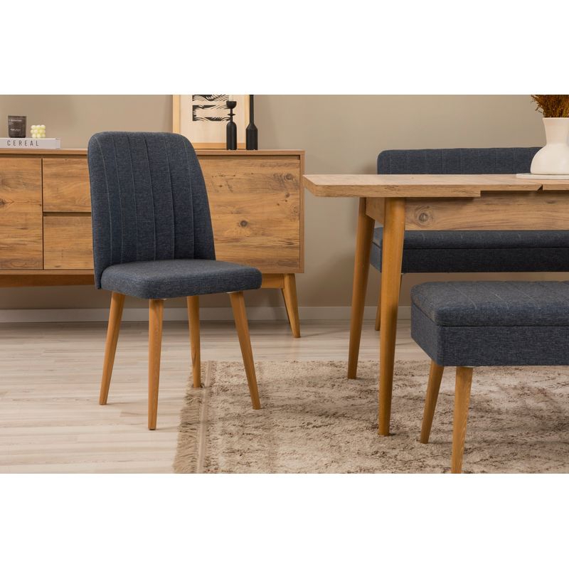 Casa si Gradina - Mobilier - Seturi de mobilier - Seturi living - Set masă extensibilă (6 bucăți), scaune/consolă Hanah Home, PAL melaminat, 130 x 80 x 76 cm, atlantic pine/albastru închis, 869VEL8773 - Infinity.ro