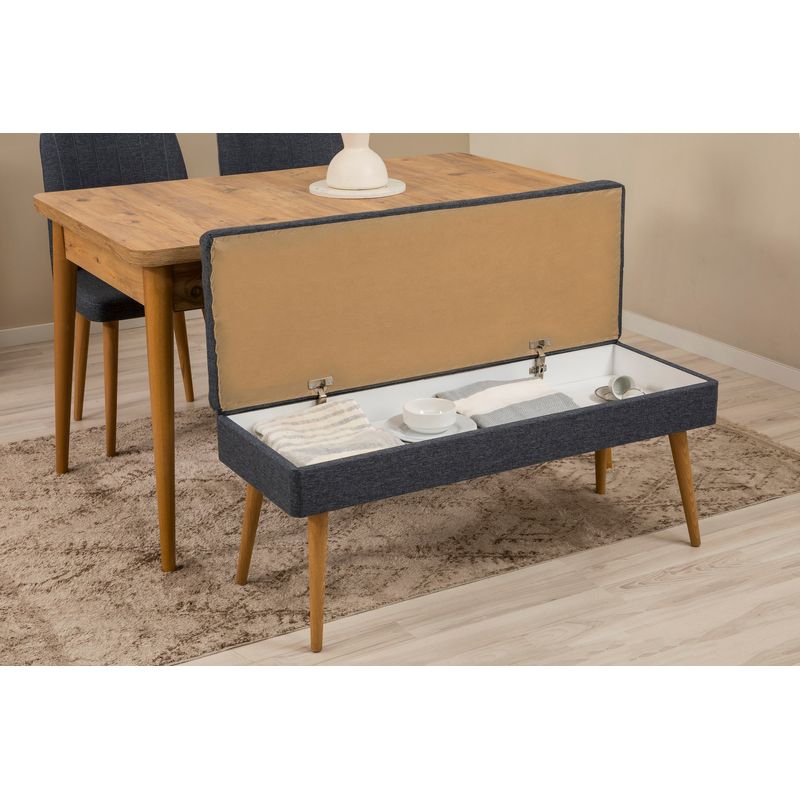 Casa si Gradina - Mobilier - Seturi de mobilier - Seturi living - Set masă extensibilă (6 bucăți), scaune/consolă Hanah Home, PAL melaminat, 130 x 80 x 76 cm, atlantic pine/albastru închis, 869VEL8773 - Infinity.ro