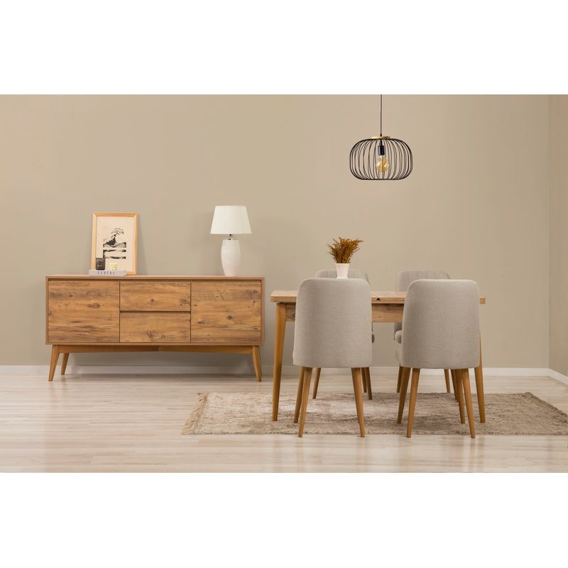 Casa si Gradina - Mobilier - Seturi de mobilier - Seturi living - Set masă extensibilă (6 bucăți), scaune/consolă Hanah Home, PAL melaminat, 130 x 80 x 76 cm, atlantic pine/crem, 869VEL8762 - Infinity.ro