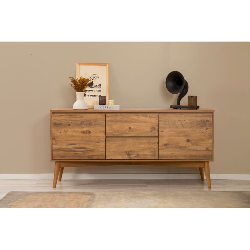 Casa si Gradina - Mobilier - Seturi de mobilier - Seturi living - Set masă extensibilă (6 bucăți), scaune/consolă Hanah Home, PAL melaminat, 130 x 80 x 76 cm, atlantic pine/crem, 869VEL8762 - Infinity.ro