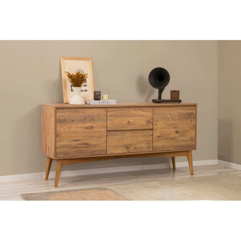 Casa si Gradina - Mobilier - Seturi de mobilier - Seturi living - Set masă extensibilă (6 bucăți), scaune/consolă Hanah Home, PAL melaminat, 130 x 80 x 76 cm, atlantic pine/crem, 869VEL8762 - Infinity.ro