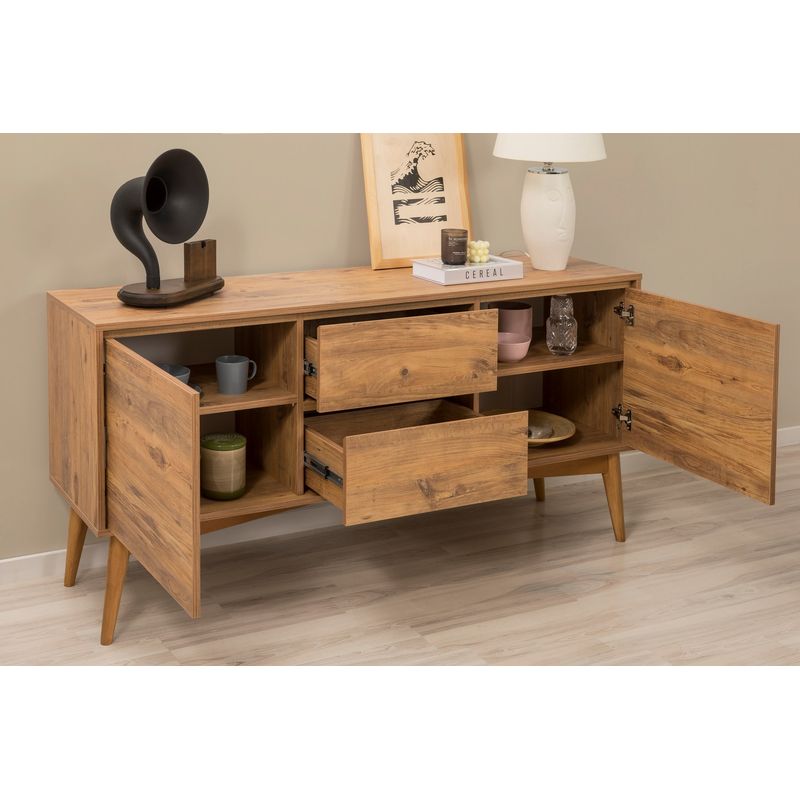 Casa si Gradina - Mobilier - Seturi de mobilier - Seturi living - Set masă extensibilă (6 bucăți), scaune/consolă Hanah Home, PAL melaminat, 130 x 80 x 76 cm, atlantic pine/crem, 869VEL8762 - Infinity.ro