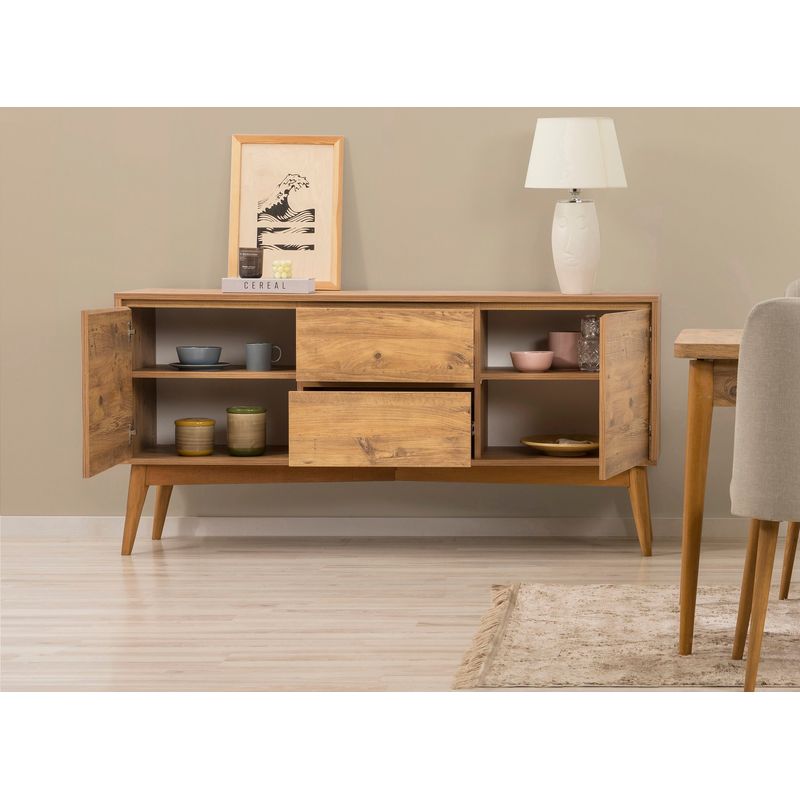 Casa si Gradina - Mobilier - Seturi de mobilier - Seturi living - Set masă extensibilă (6 bucăți), scaune/consolă Hanah Home, PAL melaminat, 130 x 80 x 76 cm, atlantic pine/crem, 869VEL8762 - Infinity.ro