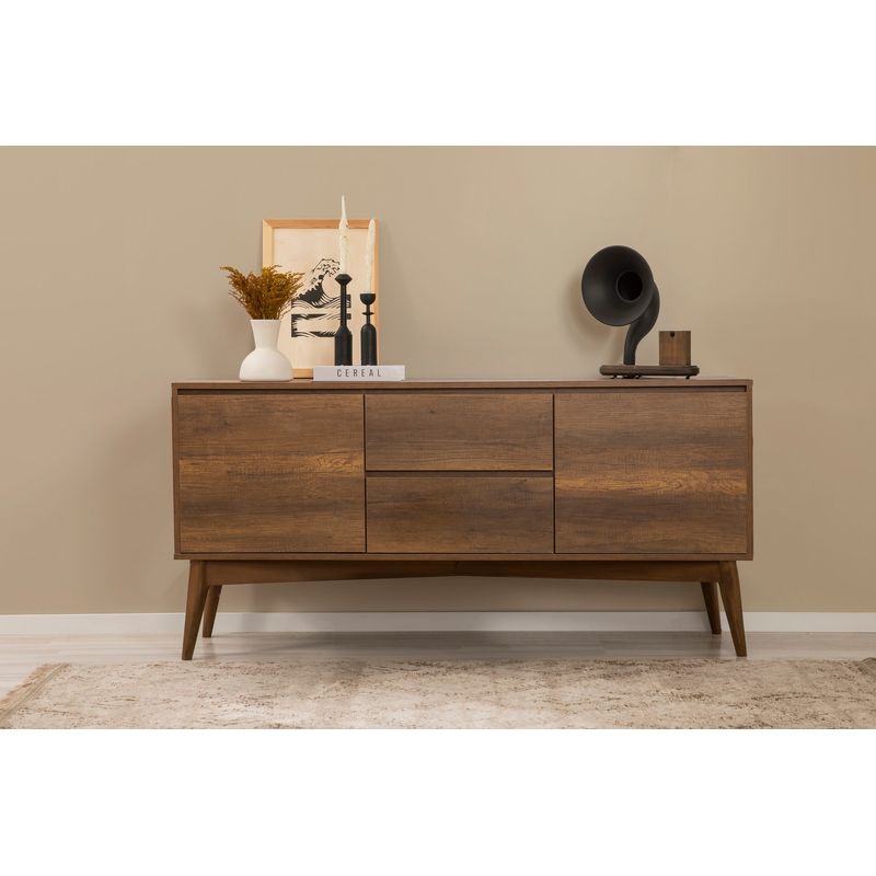 Casa si Gradina - Mobilier - Seturi de mobilier - Seturi living - Set masă extensibilă (6 bucăți), scaune/consolă Hanah Home, PAL melaminat, 130 x 80 x 76 cm, nuc/crem, 869VEL8777 - Infinity.ro