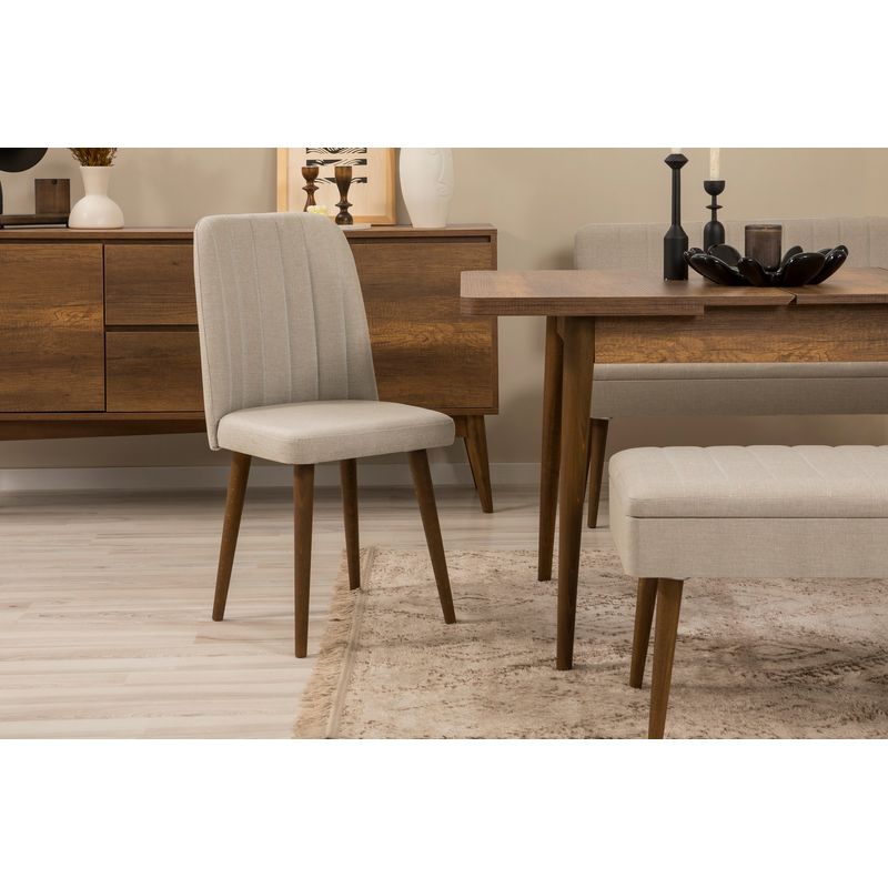 Casa si Gradina - Mobilier - Seturi de mobilier - Seturi living - Set masă extensibilă (6 bucăți), scaune/consolă Hanah Home, PAL melaminat, 130 x 80 x 76 cm, nuc/crem, 869VEL8777 - Infinity.ro