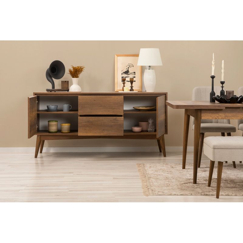 Casa si Gradina - Mobilier - Seturi de mobilier - Seturi living - Set masă extensibilă (6 bucăți), scaune/consolă Hanah Home, PAL melaminat, 130 x 80 x 76 cm, nuc/crem, 869VEL8777 - Infinity.ro