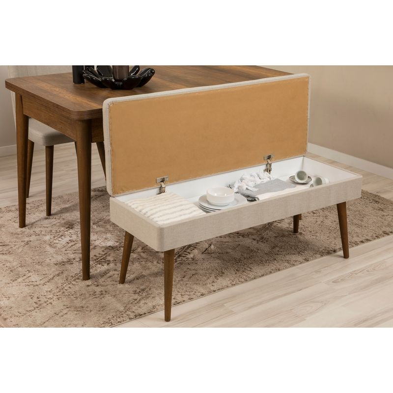 Casa si Gradina - Mobilier - Seturi de mobilier - Seturi living - Set masă extensibilă (6 bucăți), scaune/consolă Hanah Home, PAL melaminat, 130 x 80 x 76 cm, nuc/crem, 869VEL8777 - Infinity.ro