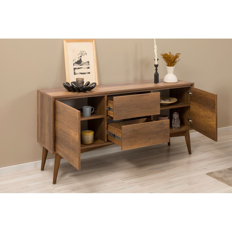 Casa si Gradina - Mobilier - Seturi de mobilier - Seturi living - Set masă extensibilă (6 bucăți), scaune/consolă Hanah Home, PAL melaminat, 130 x 80 x 76 cm, nuc/crem, 869VEL8777 - Infinity.ro