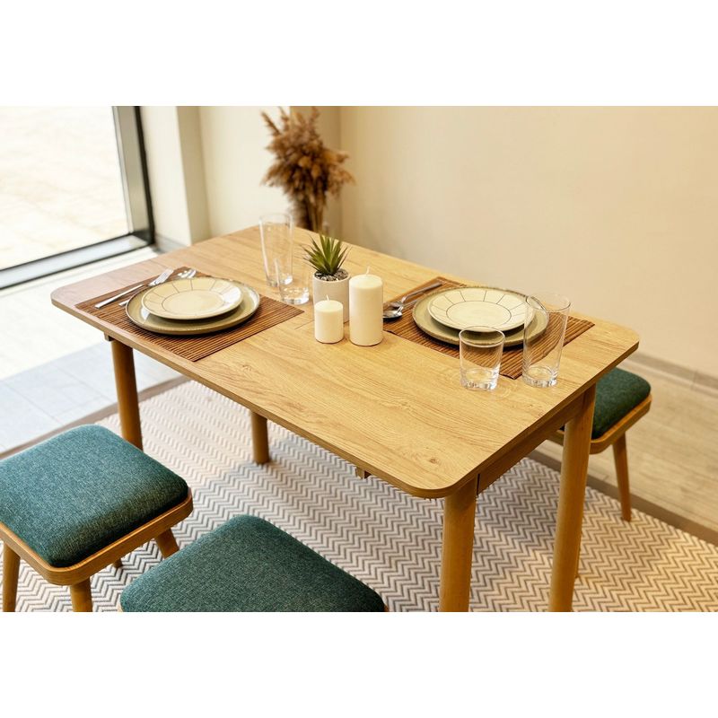 Casa si Gradina - Mobilier - Seturi de mobilier - Seturi living - Set masă extensibilă cu scaune (4 bucăți) Hanah Home, PAL melaminat, 110 x 50 x 75 cm, stejar/verde, 869VEL8834 - Infinity.ro
