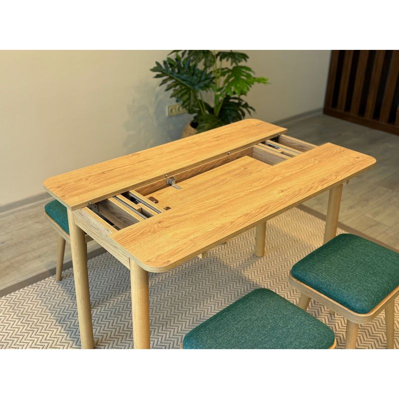Casa si Gradina - Mobilier - Seturi de mobilier - Seturi living - Set masă extensibilă cu scaune (4 bucăți) Hanah Home, PAL melaminat, 110 x 50 x 75 cm, stejar/verde, 869VEL8834 - Infinity.ro