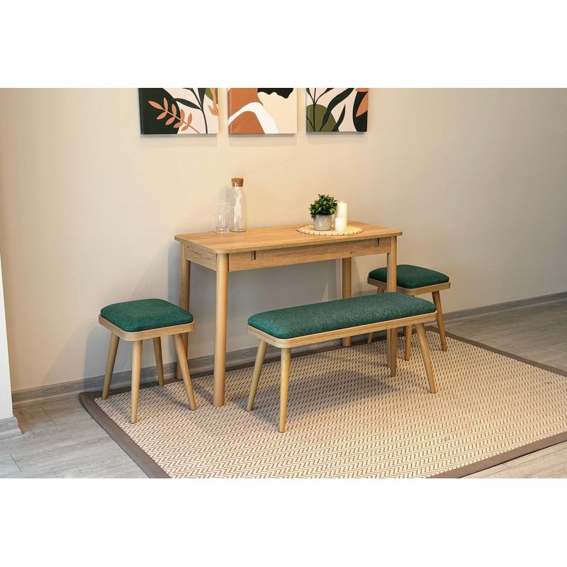 Casa si Gradina - Mobilier - Seturi de mobilier - Seturi living - Set masă extensibilă cu scaune (4 bucăți) Hanah Home, PAL melaminat, 110 x 50 x 75 cm, stejar/verde, 869VEL8834 - Infinity.ro